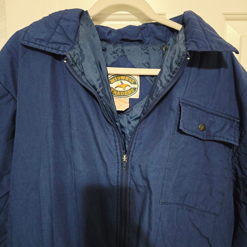 Midwest Traders Vintage Blue Quilted Lined Insulated Work Jumpsuit Boiler Large